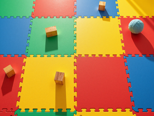 安全的室内外活动场所,配备儿童游乐设施,地面铺设防滑材料,围栏安全稳固,孩子们在此快乐玩耍