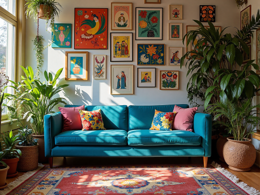 舒适的休息区域,配有柔软沙发和小茶几,墙上装饰着卡通图案,地面铺设地毯,营造家庭般温馨氛围